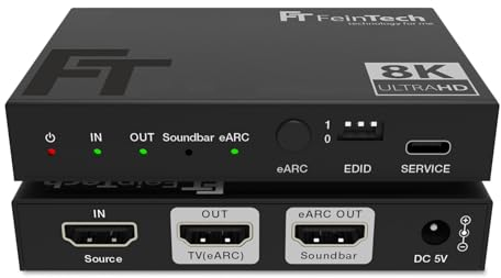 FeinTech AX310 HDMI 2.1 Audio Extractor für eARC-Soundbar - Unterstützt 8K 60Hz, 4K 120Hz, VRR, ALLM, Dolby Atmos, DTS - Audio Splitter für Soundsysteme mit eARC und ARC (1 Input)