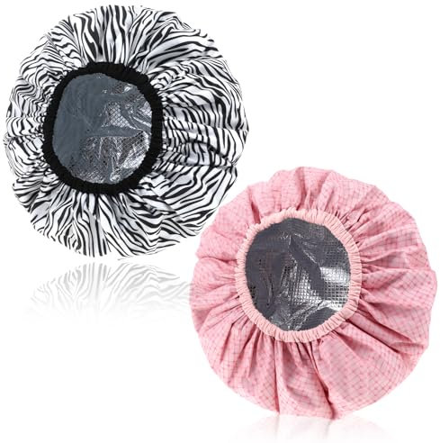 JJUNW 2 Stück Deep Conditioning Hair Cap, Wiederverwendbare Doppellagig Haarpflege Duschhaube Wärmekappe für Haare, Haarhaube Färben Doppeltem Verwendungszweck Duschhauben Heizkappe(Schwarz + Rosa)