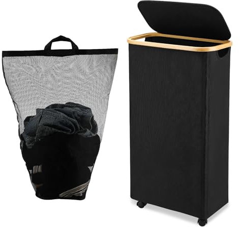 Zikenis Cesto Ropa Sucia con Tapa, 65L Cesta Ropa Sucia con Bolsa Interior Extraíble y Lavable, Tejido Oxford, Impermeable, Plegable Laundry Basket Bag con Ruedas para Lavandería, Baño, Dormitorio