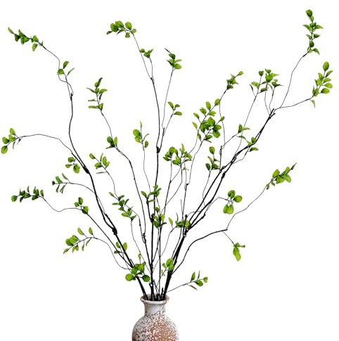 4 ramas de ficus artificiales, tallos de eucalipto sintético, tallos de vegetación falsos de 47.2 pulgadas, plantas artificiales para decoración de relleno de jarrones, ramas de hojas falsas