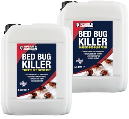 Spear & Jackson Bed Bug Killer, 2 x 5 Litres, Long-Lasting, Odourless, insecticide against Flying and Crawling insects