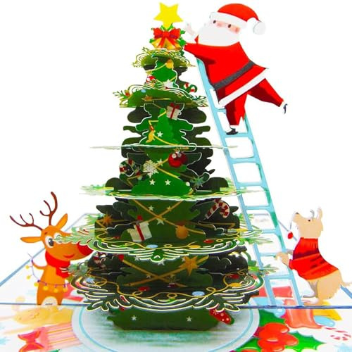 MisFun Christmas Cards, Tarjeta Navidad 3D con Sobre, Pop Up Árbol de Navidad Tarjetas de Felicitación, Divertidas Tarjetas de Navidads para Navidads, para Felicitar a Familia Amigos Profesores
