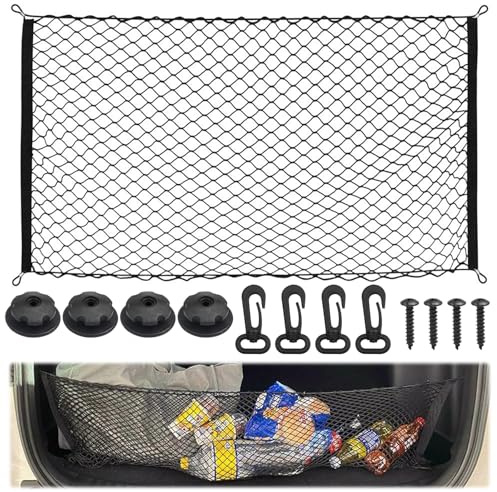 Bagagenät bagagelät bil universellt bagagelucknät med 4 krokar/förvaringsnät för bagageutrymme 110 × 60 cm/bagagetät sträcker sig till 140 x 100 cm, elastiskt nät för de flesta bilar