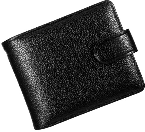 LXUEJIE Black Leather Wallet, Multifunctional Men's Wallet with Card Slots, Buckle & ID Window, Coin Pocket, Travel Daily Use, Slim Bifold for Men & Women