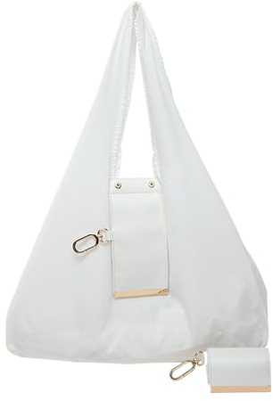 tulahkomen Borsa a Tracolla Espandibile con Portachiavi, Borsa a Mano in Pelle, Portachiavi Pieghevole, Borsetta alla Moda, Borsa per lo Shopping e il Lavoro per Donne e Ragazze, bianco, Refer to
