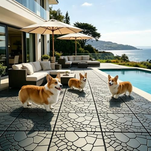 Airsell 44 Pcs(30X30cm) Interlocking Deck Tiles, Plastic Outdoor Flooring for Patio, Garden & Balcony, Waterproof & All-Weather, Anti-Slip Surface (Dark Gray STW-44 Pcs)