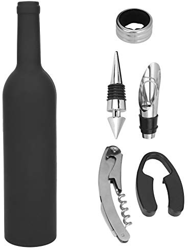ANKROYU Kit de abridor de vino Juego de sacacorchos de acero inoxidable de primera calidad con aireador y cortador de papel de aluminio para regalos de amantes del vino Negro 32,5