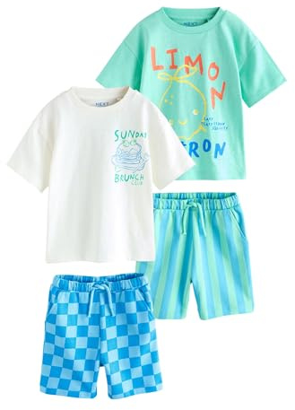 NEXT Niños Pack de 2 conjuntos de camiseta de manga corta y pantalones cortos Green/White Food Backprint 2 Años-3 Años