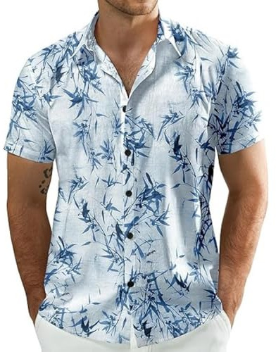 Di Yi Jia1 Chemise à Manches Courtes à Imprimé Hawaïen Hawaïen, Chemise Boutonnée pour La Plage Estivale Et Les Vêtements Décontractés