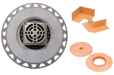 Schluter Kerdi-Drain PVC Classic Shower Drain Kit with Integrated Bonding Flange - Provides Drainage Solutions for Tiled Showers - 4 Stainless Steel Grate, Square, 2 Outlet - KD2/PVC/E