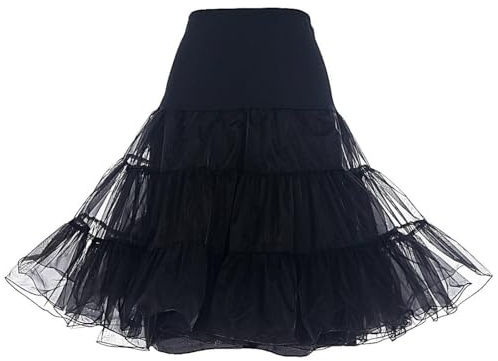 DRESSTELLS 50s Petticoat Skirt for Women Under Dress,Vintage Tulle Crinoline Underskirt,Retro Rockabilly Midi Tutu Skirts Slip 2026 Black L