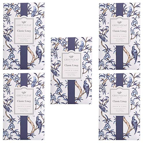 5 x Greenleaf, Classic Linen, Duftbeutel für Schränke, Packung mit 5 Beuteln, 11,5 x 17 cm, Düfte und Parfüme für Zuhause