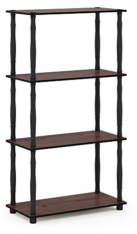 Furinno 4-Ebenen Mehrzweck-Regal mit klassischen Röhren, holz, Dunkle Kirsche/Schwarz, 29.46 x 59.94 x 109.86 cm