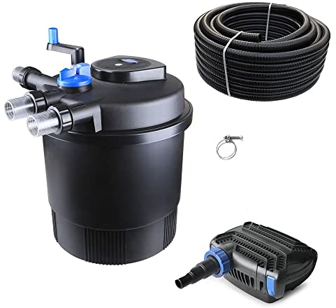 AquaOne Teichfilter Set mit Teichpumpe I Filteranlage CPF-20000 für einen Teich bis 40.000 Liter I Komplettset mit UV Lampe Eco Pumpe 50 Watt Teichschlauch Nr.37