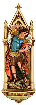 Joseph's Studio by Roman - St Michael Holy Water Font, Renaissance Collection, 7.75 H, Resin and Stone, Religious Gift, Decoration, Collection, Durable, Long Lasting