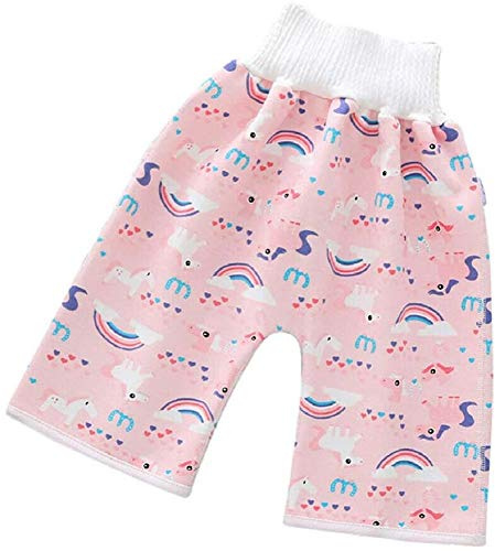 Pantalones cortos de falda de pañal, 2 en 1 pantalones impermeables a prueba de fugas de dibujos animados de cintura alta que protegen el vientre, pantalones de bebé reutilizables y lavables (L, B)