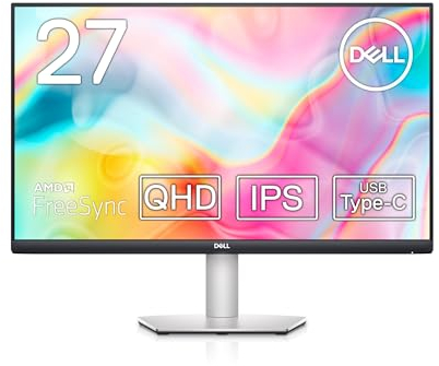 Dell S2722DC USB-C 27 Inch QHD (2560x1440) Monitor, 75Hz, IPS, 4ms, AMD FreeSync, 99% sRGB, Built-in Speakers, USB-C, 2x HDMI, 2x USB, 3 Year Warranty, Silver