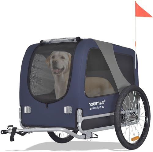 DOGGYHUT® Premium Large Pet Bike Trailer for Medium or Large Dog, Up to 78 lbs,Dog Bicycle Carrier,Low Center of Gravity,Easy Folding Frame (Blue)