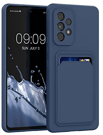 kwmobile fodral kompatibelt med Samsung Galaxy A53 5G fodral – TPU telefonskydd med kreditkortshållare – mörkblå