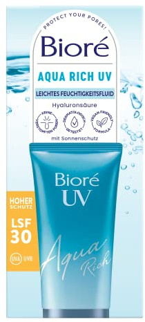 Bioré Aqua Rich UV - Fluide léger hydratant pour le visage - Protection solaire - Indice de protection solaire SPF 30 - UVA/UVB - Fonctionne sous le maquillage - Non gras