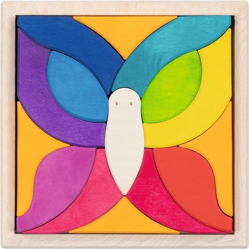 goki 58352 - Legespiel Schmetterling Mariposa aus Ahornholz - goki Evolution - 15 Teile - Bunte Farben auf Wasserbasis - Montessori-Spielzeug - Made in EU