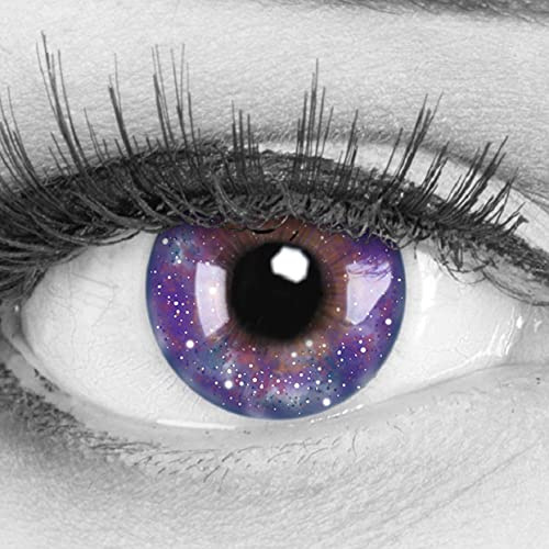Lentilles couleur violet noir Galaxy. Pour Halloween, Shrovetide, Carnaval + étuis à lentilles de contact I 1 paire (2 pièces) I sans correction I 0,00 Dioptries MERALENS