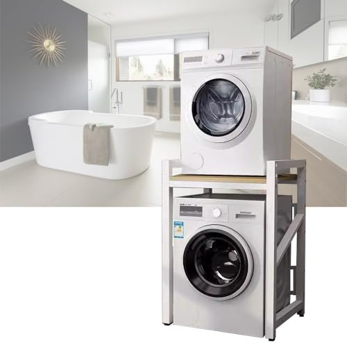 WPPTNSFY Meuble de Rangement pour Machine à Laver à Tambour, Étagère Supérieure pour Lave-Linge, Kit de Support de Sèche-Linge Réglable en Hauteur, Capacité Charge 300 kg pour Salle de Bain