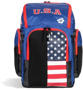 ARENA Spiky III Backpack 45 USA Swimming Athlete Sports Gym Rucksack Large Training Gear Equipment Swim Bag for Men and Women, 45 Liters, US Team
