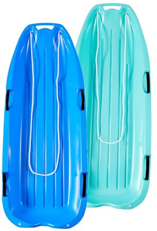 PatFine Toboggan Snow Sled for Adults, 48in Plastic Sleds with Pull Rope and 4 Handles, Outdoor Plastic Snow Sled for Kids and Adults