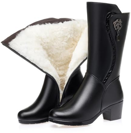 EGSDMNVSQ Bottines De Neige pour Femme Bottes d'hiver à Plateforme avec Talon Carré Chaudes Et Imperméables Chaussures D'extérieur avec Fermeture Éclair