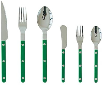 Posate in argento, set di posate, 6/24/36/48/60/72 pezzi, set di posate in acciaio inossidabile con specchio acrilico verde, coltello da bistecca, forchetta, cucchiaio, forchetta da dessert per hotel.
