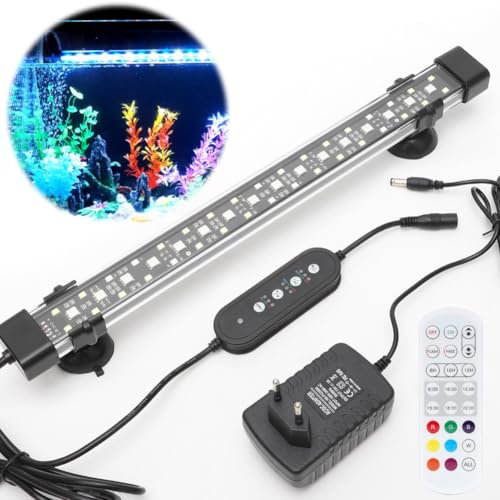 Submersible Aquarium LED Beleuchtung, 24/7 Mode Aquarium Lampe mit Einstellbare Timer, Aquarium licht Full Spectrum LED mit 9 Farben und 10 Einstellbare Helligkeit, Automatischer Aquarium Lamp 30CM