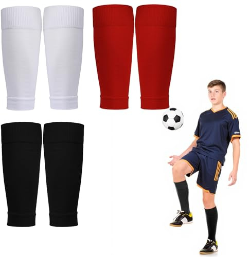 GIEEU 3 paia di maniche per calzini da calcio, maniche elastiche per parastinchi, calzini da calcio senza piede per la corsa o l'allenamento del calcio per principianti
