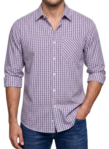 Enlision Rutig Skjorta Herr Långärmad Smart Casual Knappstängning Tartan Stil Plusstorlek Normal Passform, Röd Blå Vit, XL