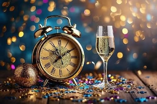 500 Pieces Puzzles for Adults Happy New Year Champagne Confett Clock Photo - Fun Interactive Brain Teaser Jigsaw Puzzles