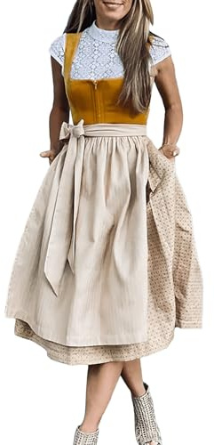 Dam tysk ölfestival kostym bayersk traditionell oktoberfest halloween fest hembiträde rutig maskeradkläder kläder 1, Orange, XL