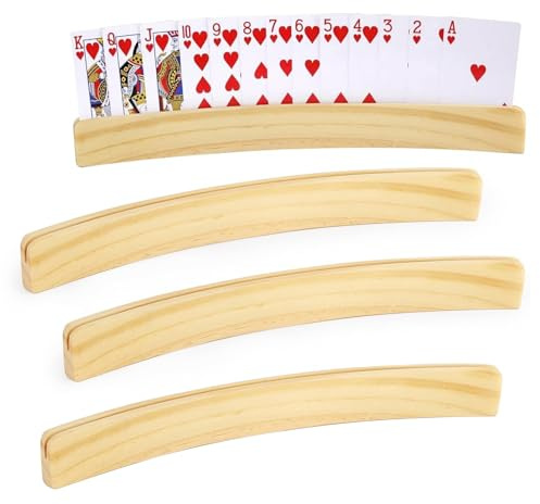Korthållare, spelkort, 4 st spelkort i trä, 33 cm, multifunktionell korthållare, handsfree-spelkortshållare i trä, frigör dina händer, för vuxna och seniorer