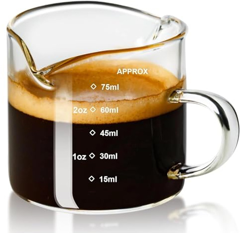 Espresso Cups, Espresso Glass, Espress/o Measuring Cup with Measurement, Coffee Shot Glass with Double V-Shaped Spout, Glas/s Coffee Cup (Espresso Cups-A)