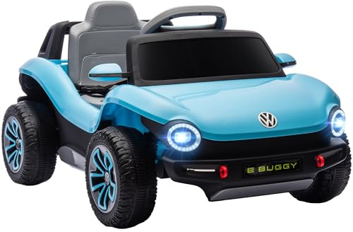AIYAPLAY Coche Eléctrico para Niños de +3 Años, Volkswagen E-Buggy, Coche de Batería 12V, con Mando a Distancia 2,4 G, Ruedas con Suspensión, Faros LED, Música, USB, Motor Doble, Azul