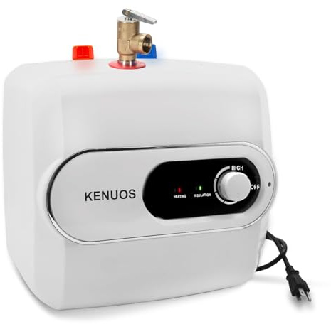 KENUOS 4 Gallon Water Heater Under Sink Instant Hot Water Heaters 1500W 110V 120V Under Counter Mini Tank Water Heater with Safety Vavle 1/2 NPT for Kitchen,Bathroom,Camper,RV, White