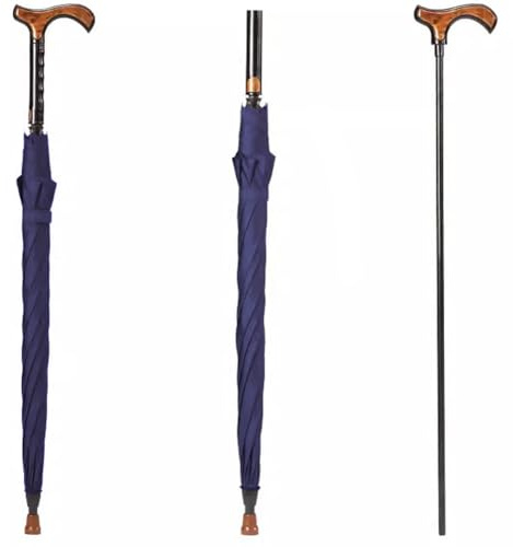 Ombrello per bastone da passeggio, design antivento resistente all'usura, asta dritta multifunzionale per uomini e donne, manico lungo, 86 cm
