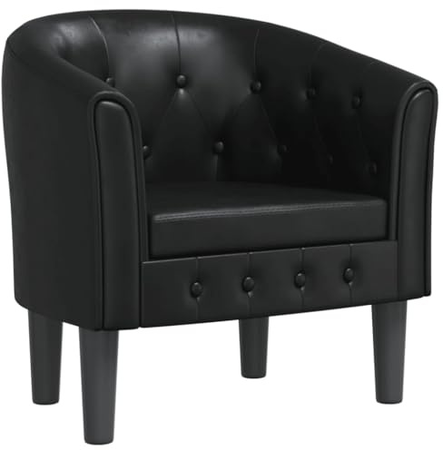 HFXHIJXQ Poltrona da club nera in ecopelle con chiusura a bottoni, 70 x 56 x 68 cm, struttura in legno di pino resistente, comoda poltrona per orecchie, soggiorno, camera da letto, ufficio