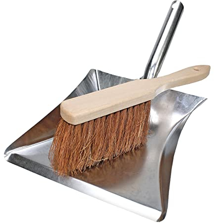 Kokos Kehrgarnitur mit Holzbesen und Metallschaufel Besen Schaufel Naturborsten