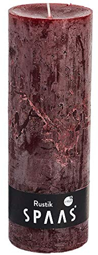 Spaas Rustikale Stumpenkerze ohne Duft, 68/190 mm, ± 95 Stunden, weinrot