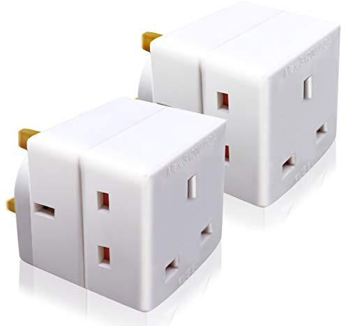 EXTRASTAR 3 Way Triple Plug Block Mains Adaptor, 3 pins Socket Splitter Extension UK Plug, 13A Fused Wall Adaptor Power Extender for Laptop, Computer, TV, DVD and More（2 Pack）
