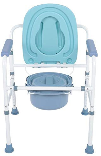 Silla para adultos perforada, silla para inodoro Silla cómoda con tapa para personas mayores Silla de inodoro antideslizante para discapacitados Estructura de acero resistente