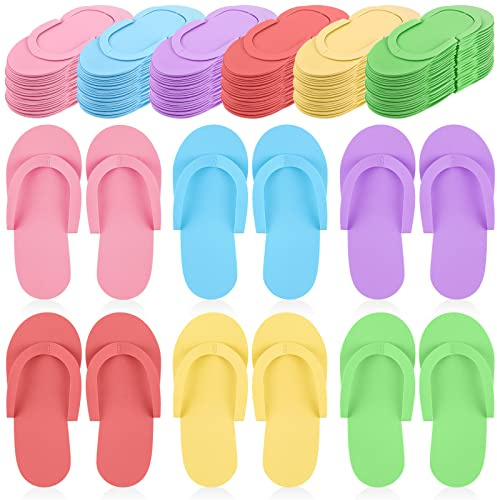Geyoga 48 Pairs Disposable Pedicure Slippers Foam Disposable Spa Flip Flops Pedicure Shoes for Women Salon Nail Spa (Colorful)