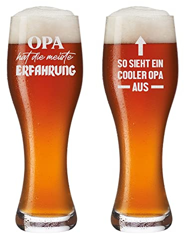 polar-effekt Weizenbierglas Leonardo 2er Set 0,5 L - mit Wunschmotiv - Weizen, Hefeweizen, Bier - Geschenk für Opa, Großvater - Geburtstag, Weihnachten - Motiv Erfahrung und Cooler Opa