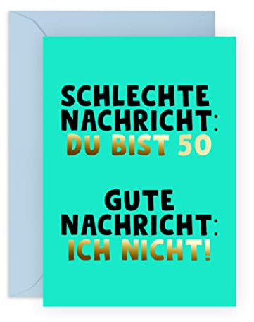 Central 23 Karte zum 50. Geburtstag für Ihn – SCHLECHTE NACHRICHT: DU BIST 50 – Alterswitzkarte für Männer und Frauen – Lustige Grußkarte für Mann oder Frau – Für Mama und Papa