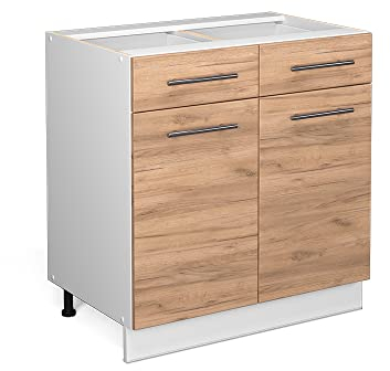 Vicco Küchenunterschrank Fame-Line, Goldkraft Eiche/Weiß, 80 cm ohne Arbeitsplatte